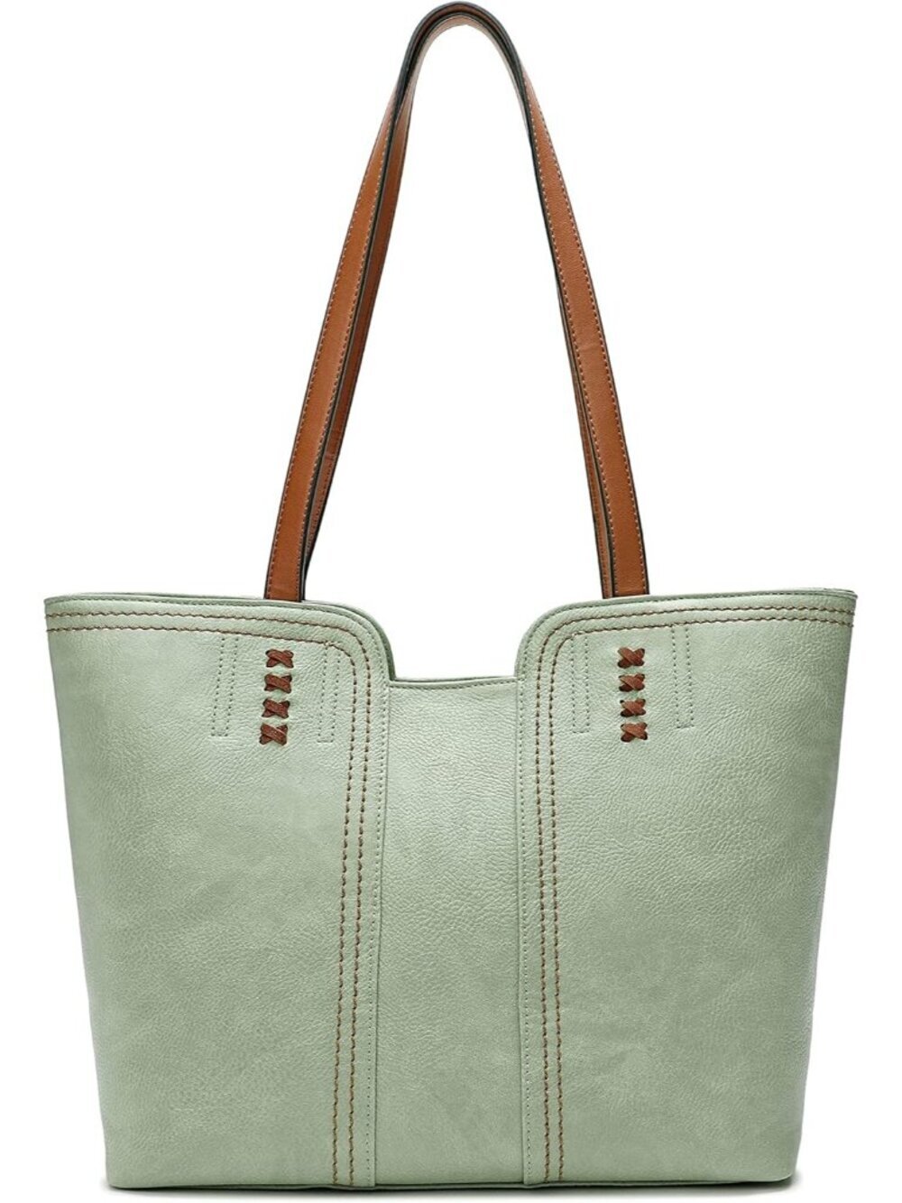 Women's Pastel Green Vegan Leather Classy Look West Tote Handle Satchel Purse